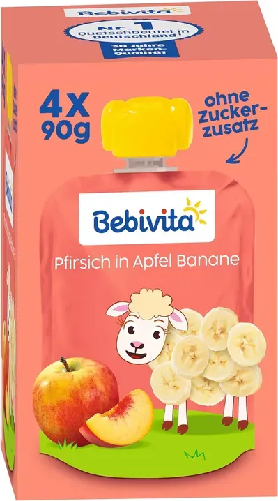 Bebivita Pfirsich in Apfel-Banane Quetschbeutel (ab 1 Jahr) 4 x 90 g