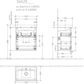 Sanipa 3way Waschtischunterbau für Keramik-Waschtisch Avento 55 cm, 2 Auszüge mit Griffleisten, Badmöbel,