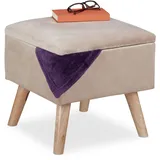 Relaxdays Samthocker mit Stauraum 40 x 40 x 40 cm Creme