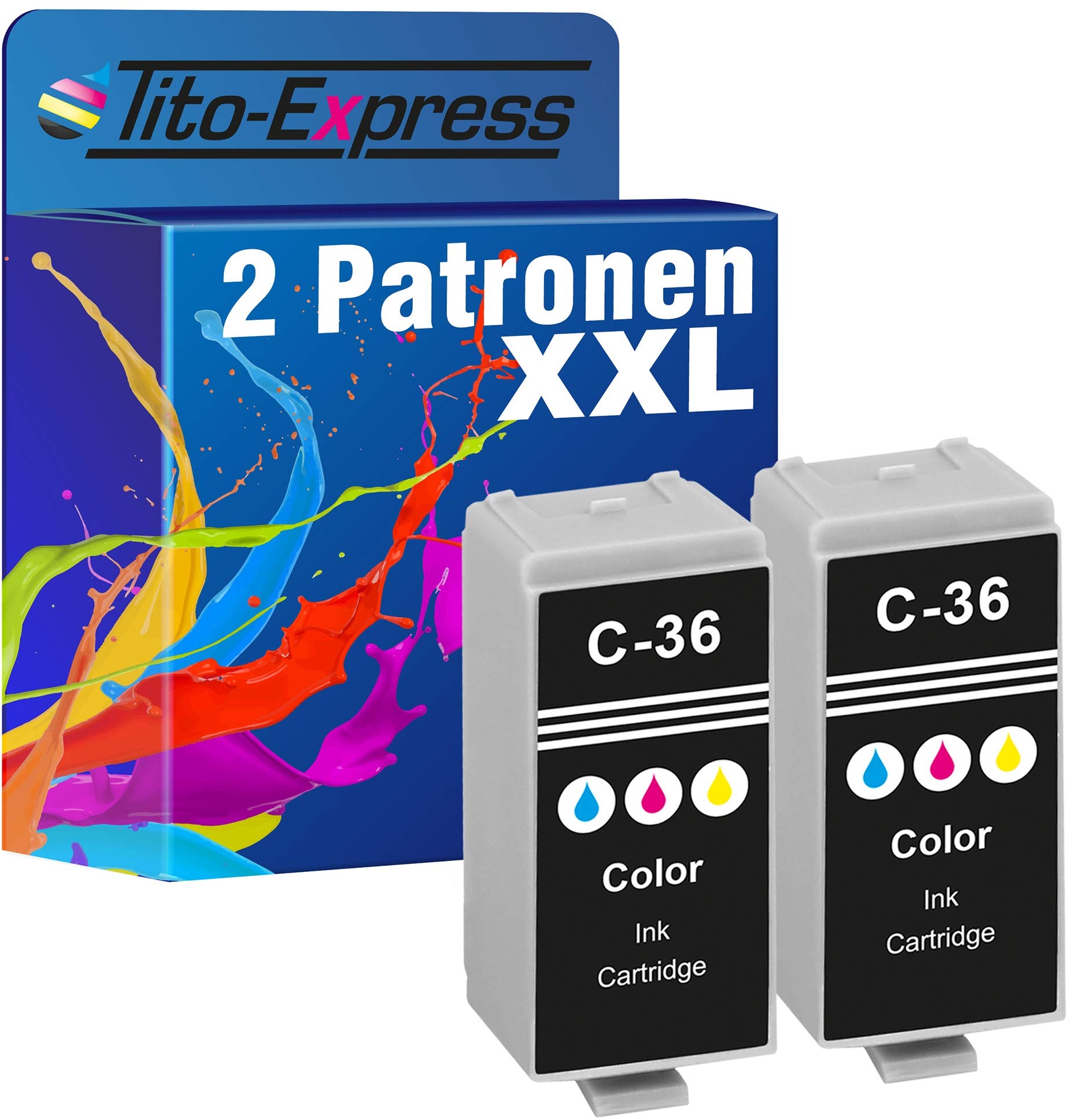 Tito-Express PlatinumSerie 2X Patronen XXL kompatibel mit Canon CLI-36 Color| Geeignet für Canon Pixma IP 100V 110 + Battery 100 Portable 110 Series TR 150