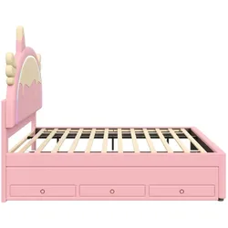 Merax 140*200cm Polsterbett, ausgestattet mit ausziehbares rollbett, PU-Material,Rosa