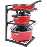 Unyqoos® Pfannenregal 3-stufig, höhenverstellbar, stabiles Metall-Organizer mit rutschfesten Füßen, 5 kg Traglast pro Ebene, für Schrank & Arb... - Schwarz