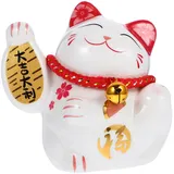 Amosfun Maneki Neko Chinesische Winkekatze Glückskatze aus Keramik, Glückskatzen, Feng Shui, Glücksbringer, Katzenfigur, Reichtum, einladend, Tier-Ornament für Auto, Büro, Dekoration, Weiß