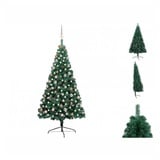 vidaXL Künstlicher Halber Weihnachtsbaum mit LEDs & Kugeln Grün 180 cm Modell 2