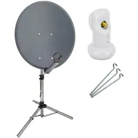 PremiumX Camping Satelliten-Komplettanlage 60cm Satellitenschüssel SAT Single LNB Dreibein
