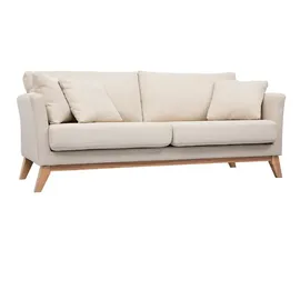 miliboo 3-sitziges skandinavisches Sofa mit beigem abnehmbarem Bezug und Holzfüßen OSLO