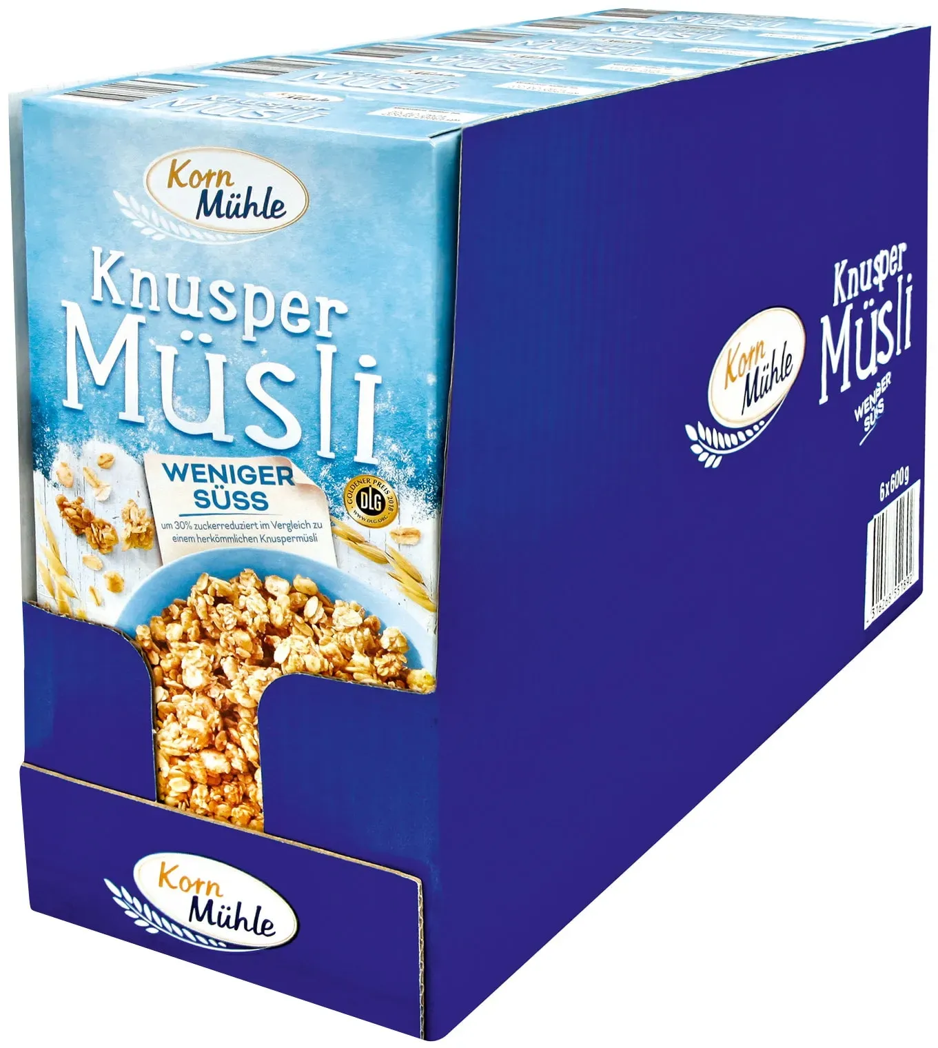 Kornmühle Knusper Müsli weniger süß 600 g, 6er Pack