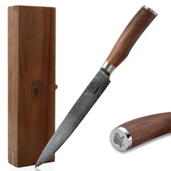 ZAYIKO Damastmesser KURUMI Fleischmesser - 20cm Klinge - Nussbaumgriff - VG-10 S...
