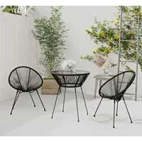 VidaXL 3-tlg. Garten-Essgruppe PVC Rattan Schwarz