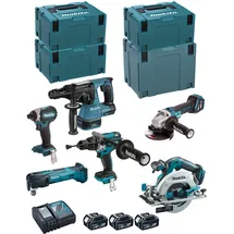 Makita Kit Dlx6085tj (dhr243 + Dhp481 + Dtd153 + Dhs680 + Dga513 + Dtm51 + 3 X 5,0 Ah + Dc18rc + 3 X Makpac 3 + Makpac 4)