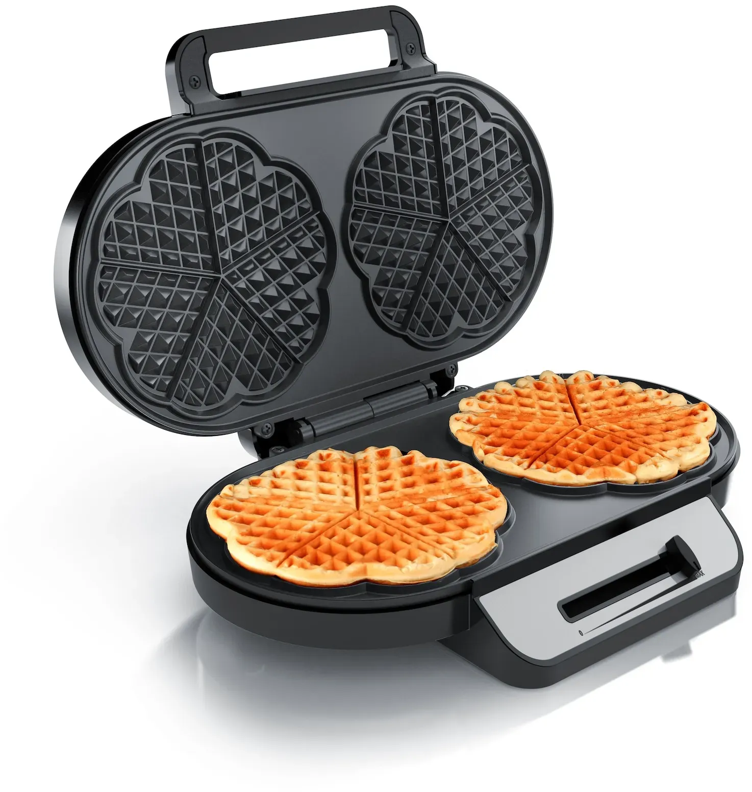 Arendo Waffeleisen 1200 Watt - Waffelautomat - 2 Waffeln à 14 cm- Antihaftbeschichtung - Herzwaffeln