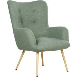Beliani Ohrensessel Vejle Bouclé 70 x 100 x 80 cm Hellgrün mit Hocker