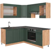 Vicco Eckküche Fame-Line, Grün-Gold Landhaus/Goldkraft Eiche 160 x 190 cm, AP Anthrazit,