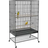 Vogelkäfig Inklusive Sitzstangen, Vogelspielzeug, Herausnehmbare Bodenwanne, 1 Ablage, Grau