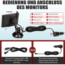 CARMATRIX Solar Funk Rückfahrkamera im Kennzeichen mit Monitor Rückfahrsystem Auto