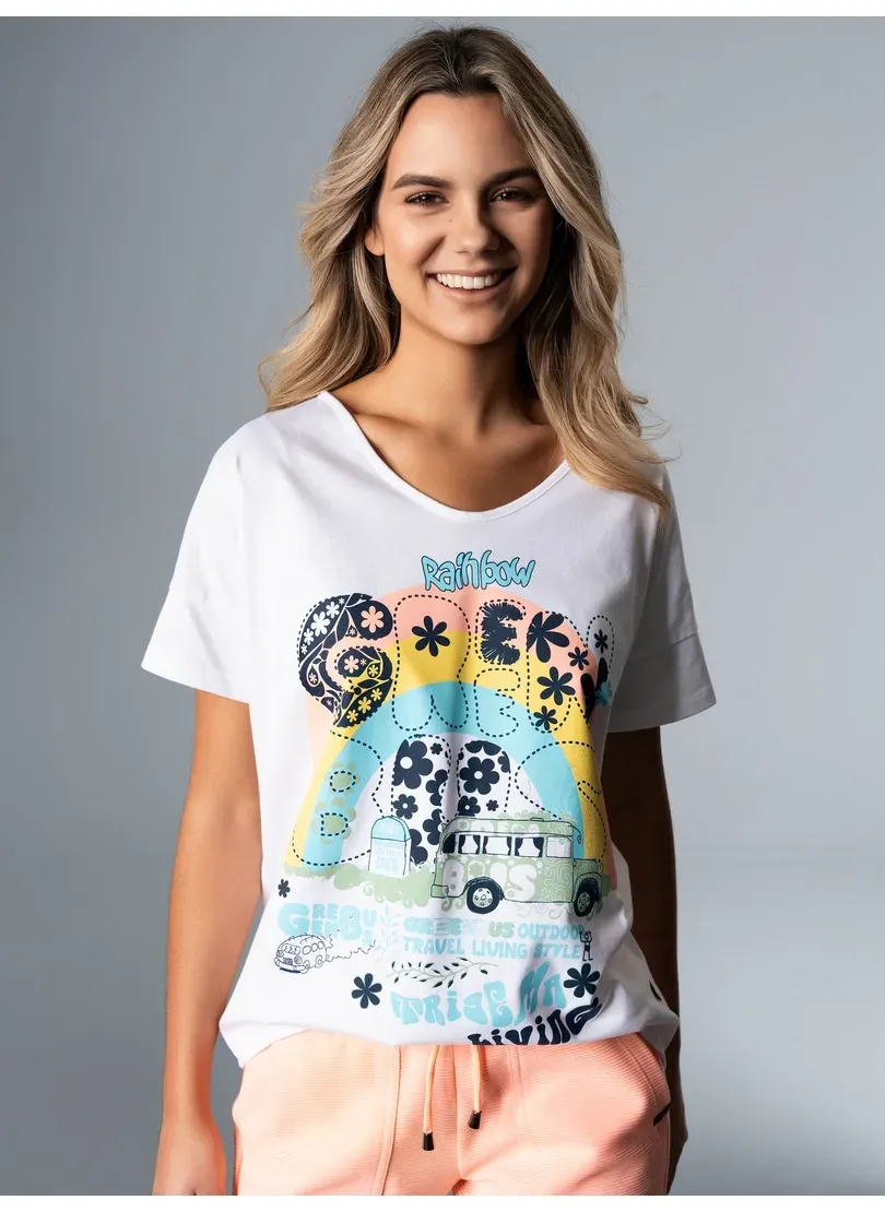 Trigema T-Shirt »TRIGEMA Oversized T-Shirt mit buntem Hippie-Print« Trigema weiss L