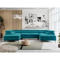 Wohnzimmersofa U-form, Eckcouch, Schlaffunktion und Bettkasten - PETER U - Velvet - Türkis - Türkis
