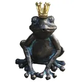 Steinfiguren Horn Wasserspeier Froschkönig, Bronze Frosch, Tierfigur für Garten & Teich