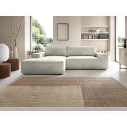 Ecksofa mit Schlaffunktion - Ecke Links - Cord - Beige - AMELIA