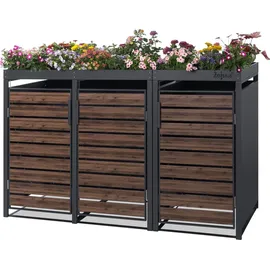 Zelsius Mülltonnenbox 3er mit Pflanzdach für 3 Tonnen, 120 - 240 Liter, Anthrazit RAL 7016