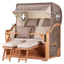 Mr. Deko bene,iving Strandkorb Komplettset Königssee Teak Bullauge PE grau Modell 510