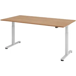 bümö elektrisch höhenverstellbarer Schreibtisch Nussbaum 200x100 cm, Gestell: Silber - Büroschreibtisch höhenverstellbar elektrisch, elektrischer