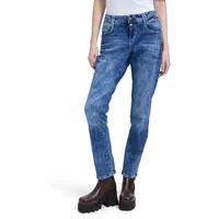 Cartoon Boyfriend-Hose mit Nieten in blau 36