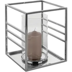 Windlicht FINK "MALIBU", silber (silberfarben), H:30cm Ø:25,5cm, Edelstahl, Glas, Kerzenhalter, Kerzenhalter aus Edelstahl und Glas
