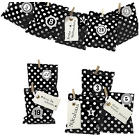 Frau WUNDERVoll® Adventskalender Bescherung, Papiertueten flach, schwarz Punkt, Ziffern