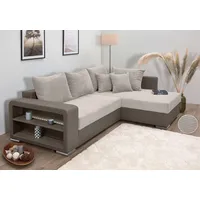 Ecksofa COLLECTION AB "L-Form", beige (eleph, beige), B:226cm H:40cm T:160cm, 100%Polyester, Sofas, Regalarmlehne mit LED RGB Beleuchtung,Bettfunktion und Bettkasten