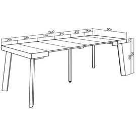 SKRAUT HOME Ausziehtisch 222 x 73 x 90 cm weiß