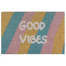 Relaxdays Fußmatte Kokos, "Good Vibes", Blau,Gelb,Rosa