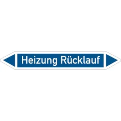 Rohrleitungskennzeichnung, Heizung Rücklauf, Einzeletikett, Folie - DIN 2404 - 187x26 mm Folie selbstklebend
