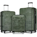 KONO Handgepäck Koffer Trolleys Leicht Hartschalenkoffer Reisekoffer mit 4 Rollen und TSA Schloss, 52x38x21cm, 36Liter, Zwillingsrollen Rollkoffer, ABS Hartschale (Grün/Camouflage, M)