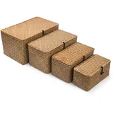 Weidenkorb mit Deckel, Aufbewahrungskorb aus Seegras, gewebte Körbe zur Aufbewahrung, dekorative Aufbewahrungskörbe für Regal-Organisation, Natur