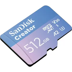 SanDisk Creator MicroSD-Speicherkarte 512GB Hohe Übertragungsgeschwindigkeiten von bis zu 190 MB/s