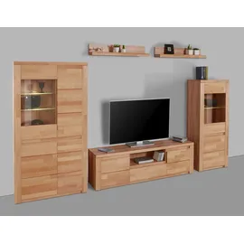 Home Affaire Wohnwand HOME AFFAIRE "Burani", beige (kernbuche teilmassiv), Holzwerkstoff Kernbuchefarben (Korpus)/ Massivholz Kernbuche (Front), Kastenmöbel-Sets, Wohnwand, teilmassives Holz