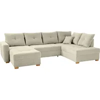 luma-home Wohnlandschaft U-Form Sofa groß Schlaffunktion Couch Bettkasten Cord Beige Grau / 15218 - Beige
