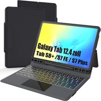 Folio Tastatur Hülle für Samsung Galaxy Tab S7 FE /S8 Plus/S7 Plus 12,4 Zoll - Kabellose Deutsches QWERTZ Layout Tastatur mit Trackpad - Beleuchtung Touch Tastatur für Tab S8+ 2022/S7 FE 2021/S7+ 2020