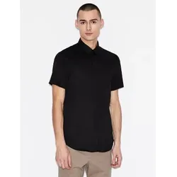 Armani Exchange für Herren. 8NZCBFZN10Z1200 Kurzärmeliges Popeline-Hemd schwarz (XXL), Lässig, Baumwolle, Kurzarm