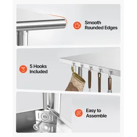 Vevor Edelstahltisch Gastro 1220 x 610 x 864 mm, Verstellbarer Edelstahltisch Küchentisch, Arbeitstisch Gewerblich mit Grundboden für Restaurant Schwerlast Obere Ablage (245 kg) Untere Ablage (204 kg)
