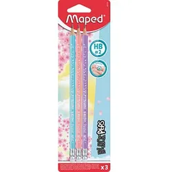 maped BLACK'PEPS Bleistifte HB rose, hellblau, flieder mit Radierer, 3 St.