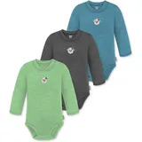 Normani Outdoor Sports 3er Pack Baby Merino Langarmbody „Tuai" in Blau/Anthrazit/Grün | Gr.: 62