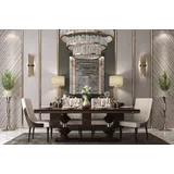 Casa Padrino Luxus Art Deco Esszimmer Stuhl Set Beige / Dunkelbraun Hochglanz - Küchen Stühle 6er Set - Edle Art Deco Esszimmer Möbel