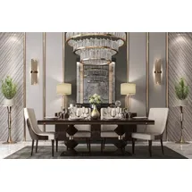 Casa Padrino Luxus Art Deco Esszimmer Stuhl Set Beige / Dunkelbraun Hochglanz - Küchen Stühle 6er Set - Edle Art Deco Esszimmer Möbel