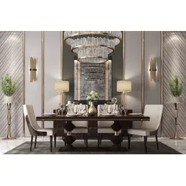Casa Padrino Luxus Art Deco Esszimmer Stuhl Set Beige / Dunkelbraun Hochglanz - Küchen Stühle 6er Set - Edle Art Deco Esszimmer Möbel