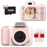 Kinderkamera Kinder 1080P HD Digitalkamera mit 12MP 32G SD Karte Videokamera für Kinder, Kinder Spielzeug Kamera für Alter 3-12 Jahre alt Geburtstag Weihnachten Spielzeug Geschenke, Rosa