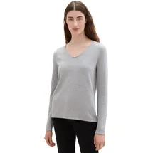 Tom Tailor Damen Basic Strickpullover mit V-Ausschnitt, 21373 - Medium Silver Grey Melange, XL