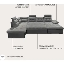 ed exciting design Wohnlandschaft Webstoff U-Form 3-Sitzer Grau