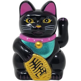 Starlet24 Solarbetriebene 5cm Mini-Glückskatze dekorative Figur Winkekatze mit Glücks- und Wohlstandssymbol für Büros und Zuhause (Schwarz)